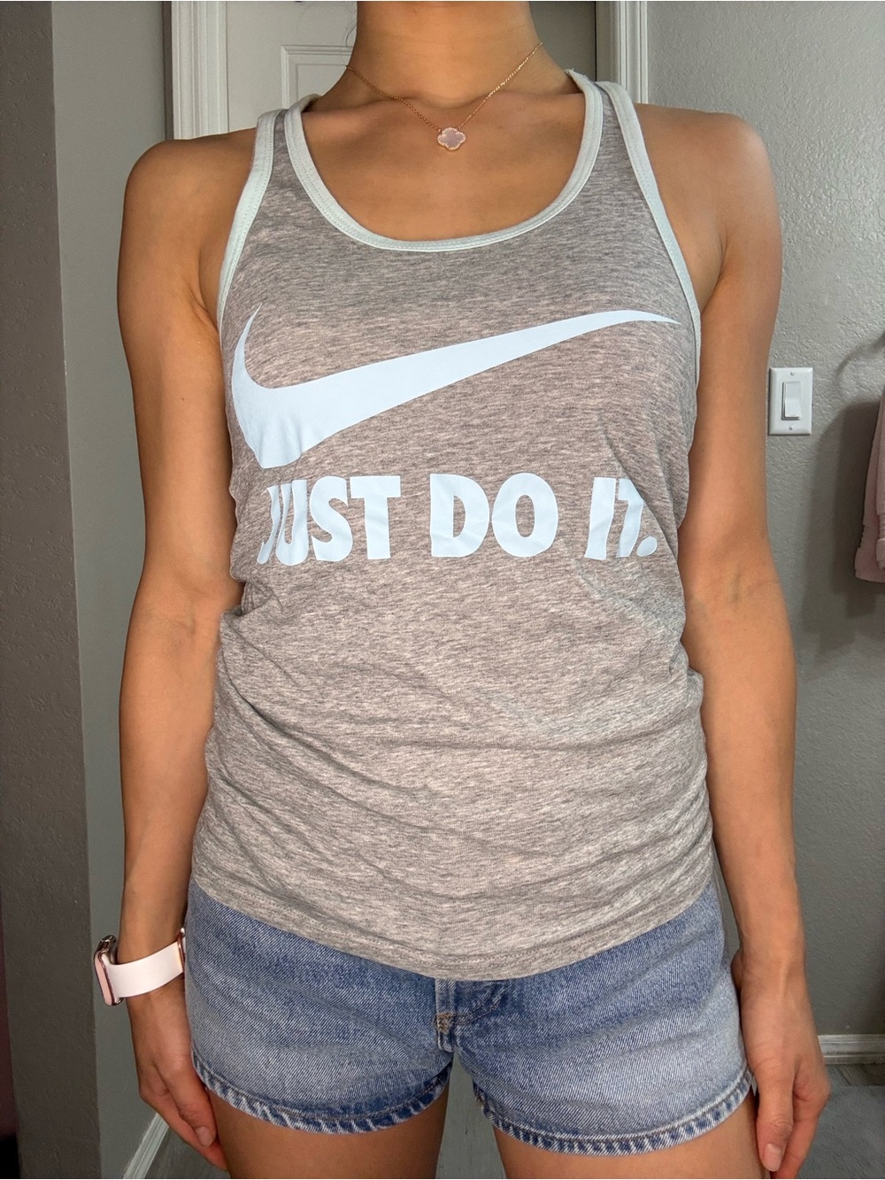 Nike Heather Gray Tank with Light Blue Swoosh - Women's